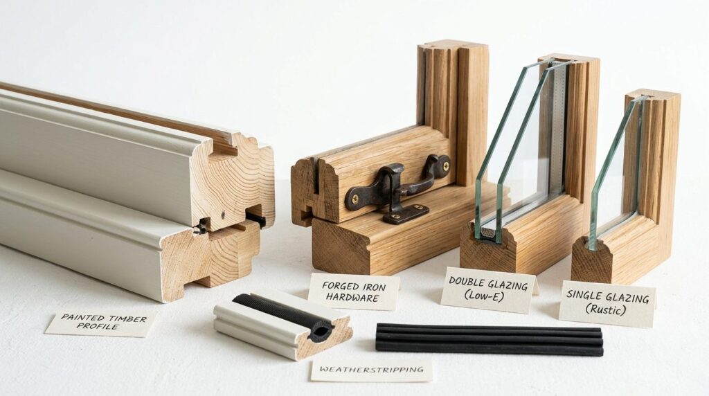 Detailed close-up product photography of farmhouse window fr